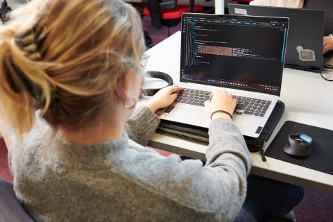 person working on laptop
